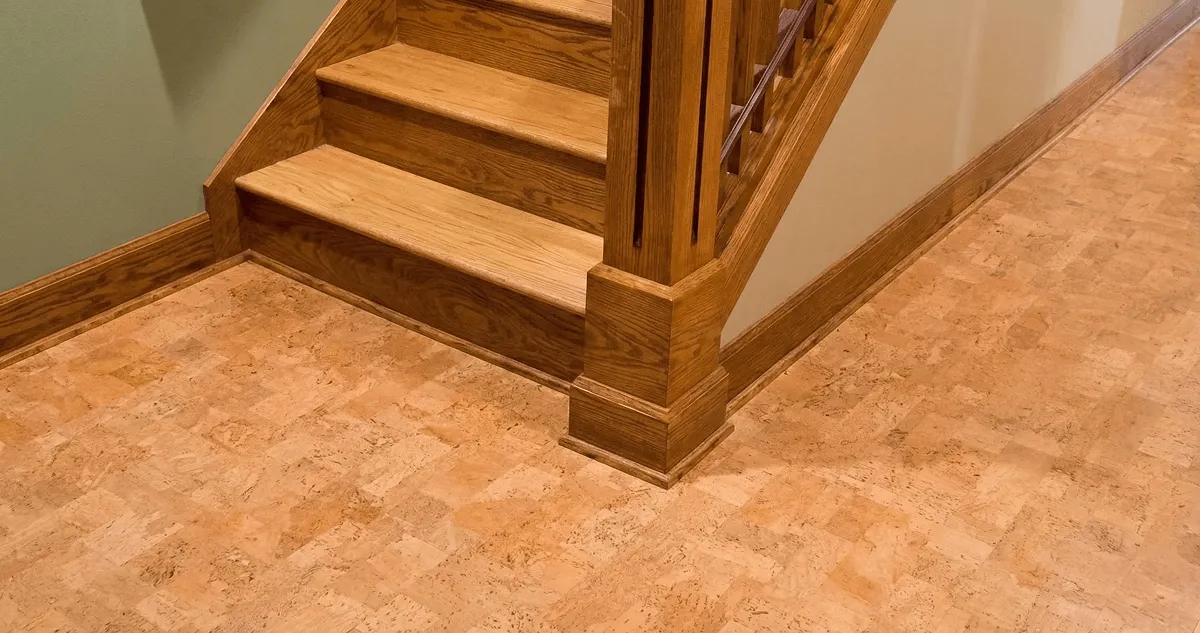 End of a staircase with cork flooring in Allentown, PA