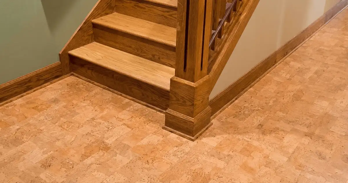 End of a staircase with cork flooring in Allentown, PA